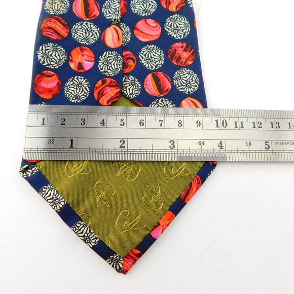 CHRISTIAN LACROIX Italian Silk Ocean Blue Orange Marble Spheres Neck Tie - Picture 5 of 7
